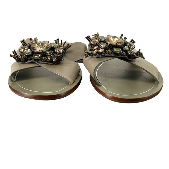 J. Crew Cyrpus Sandals Women's 8 Gray Leather Jeweled Flat Slide C6420 HTF NWT - Picture 7 of 16